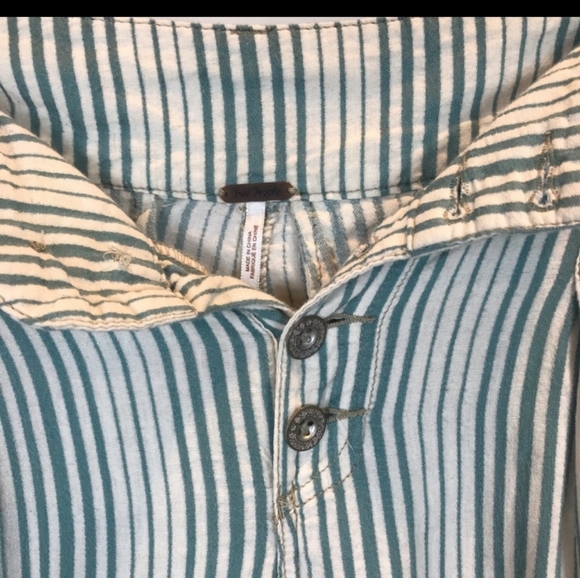 Free People Beach Trouser Pant Striped Teal Cream - Picture 3 of 5